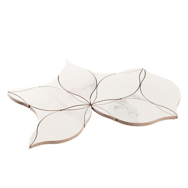 Ciara Tanok White 7-in. x 12-in. Flower Marble Look Matte Porcelain Floor Wall and Tile Sample