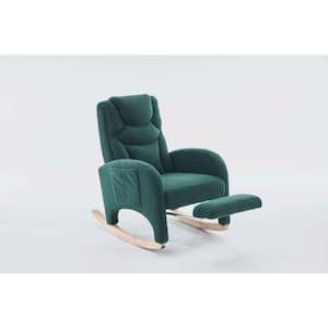 Green Teddy Linen Fabric Nursery Rocking Chair with Adjustable Footrest