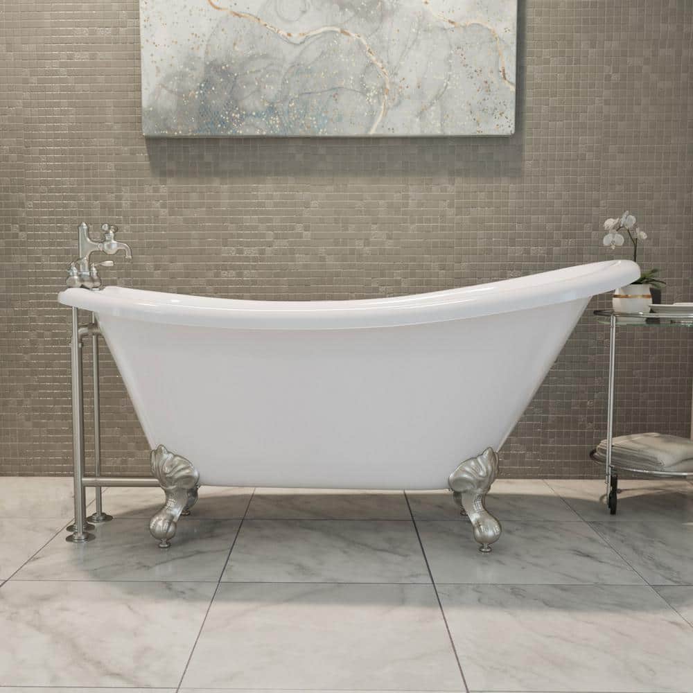 DreamLine Atlantic 61 in. x 28 in. Acrylic Clawfoot White Bathtub with Brushed Nickel Drain