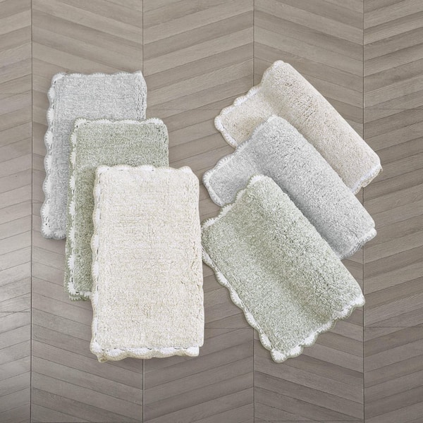 Heathered Crochet Border Glacier Gray 17 in. x 24 in. Solid Color Cotton Bath Mat