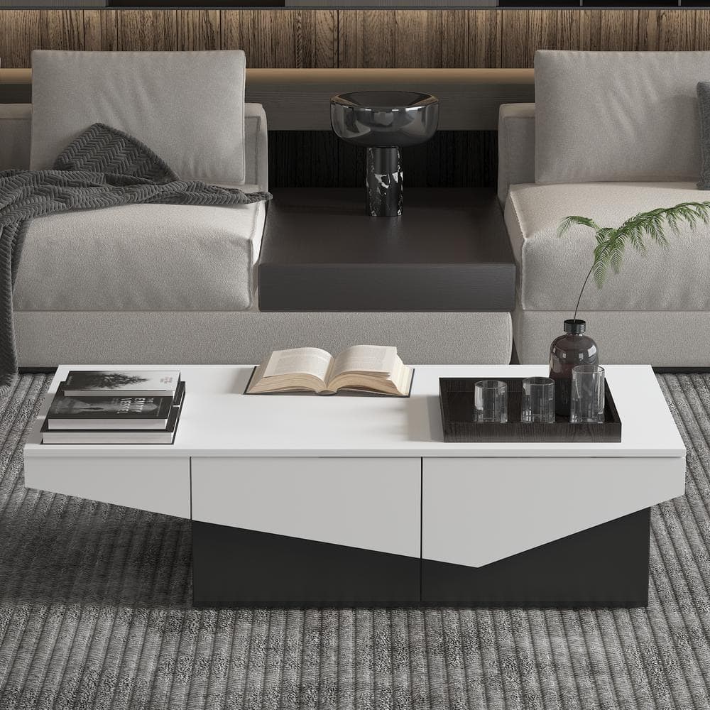 Fufu&gaga 47.2 In. Length White And Black Rectangle Wooden Coffee Table 