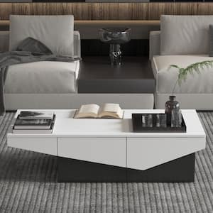 47.2 in. Length White and Black Rectangle Wooden Coffee Table, End Table with 4-Designed Drawers