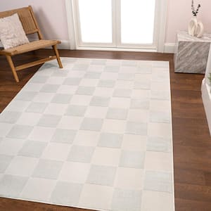 Thea Modern Geometric Checkerboard High-Low White/Cream 3 ft. x 5 ft. Area Rug