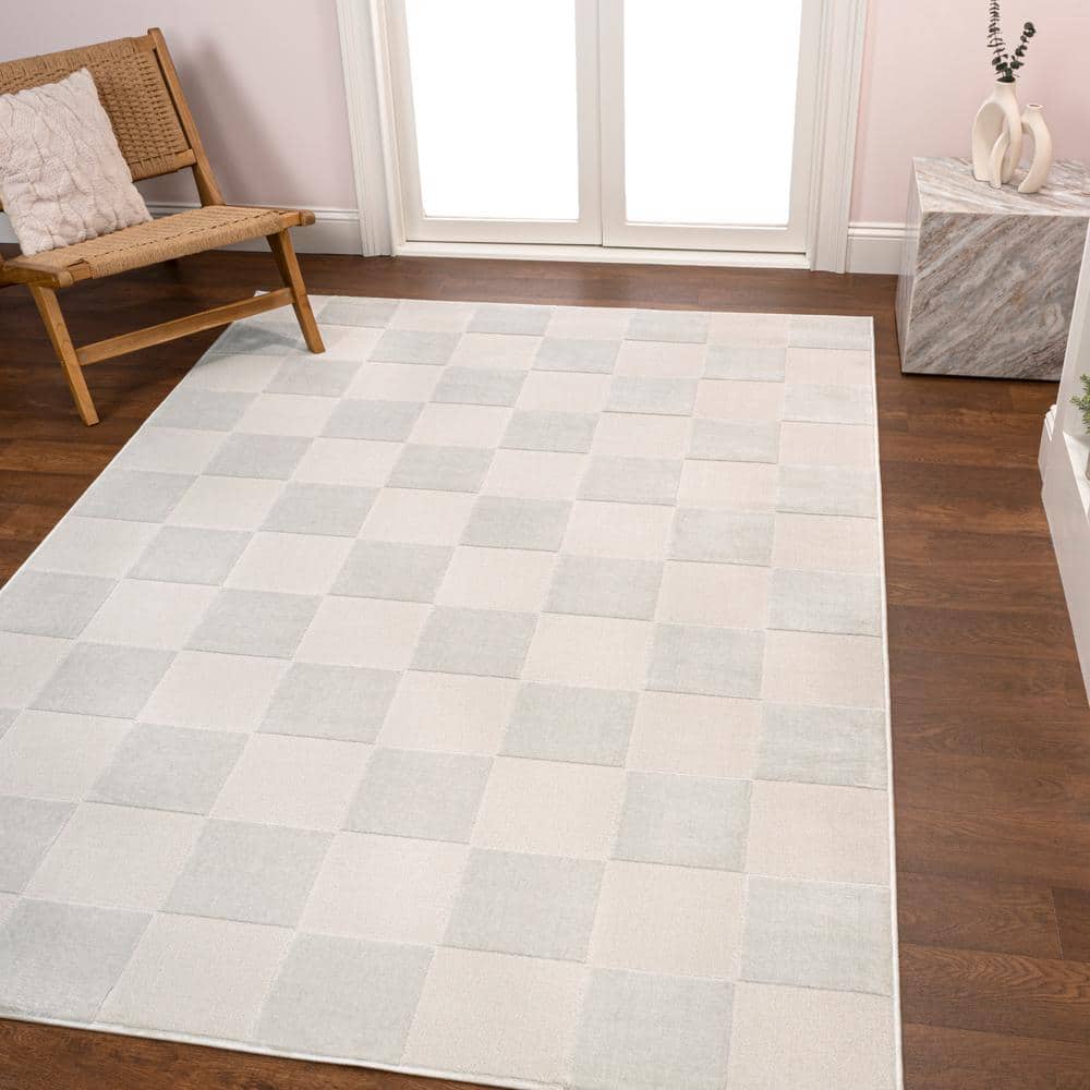 JONATHAN Y Thea Modern Geometric Checkerboard High-Low White/Cream 4 ft ...