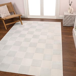 Thea Modern Geometric Checkerboard High-Low White/Cream 5 ft. x 8 ft. Area Rug