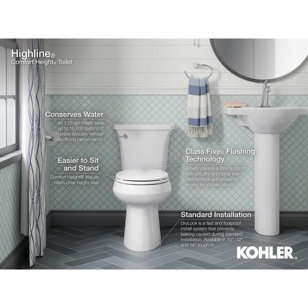 KOHLER Highline White Round Chair Height 2-piece WaterSense Soft Close  Toilet 12-in Rough-In 1.28-GPF in the Toilets department at