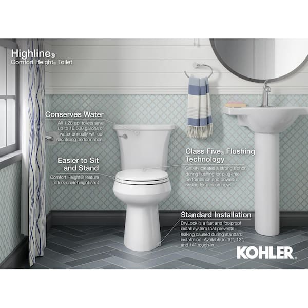 Highline 12 in. Rough In 2-Piece 1.28 GPF Single Flush Elongated Toilet in White Seat Not Included