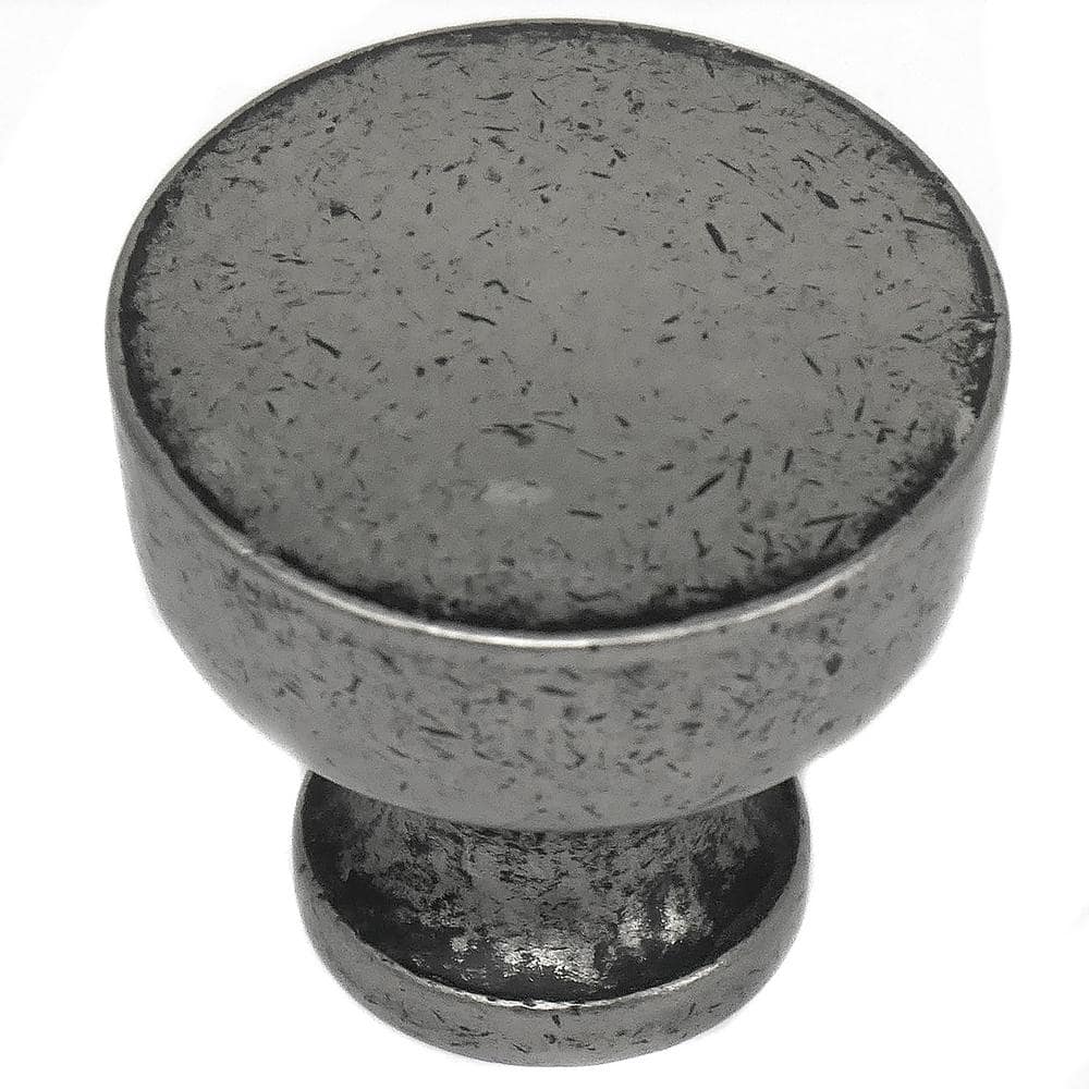 Distressed Pewter Round Metal Cabinet Knob with Mounting Hardware