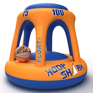 Orange and Blue Swimming Pool Basketball Inflatable Hoop Set with Ball for Competitive Water Play and Trick Shots