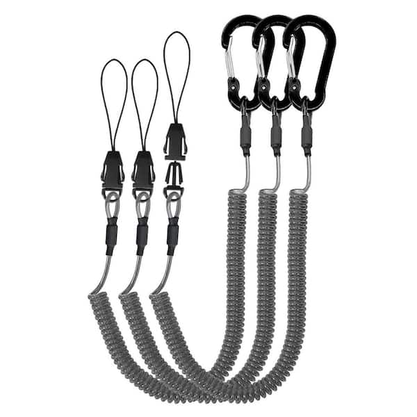 Coiled Lanyards with Carabiner Ring Quick Release Buckle for Fishing Equipment Keys Tools Black 3 Pack