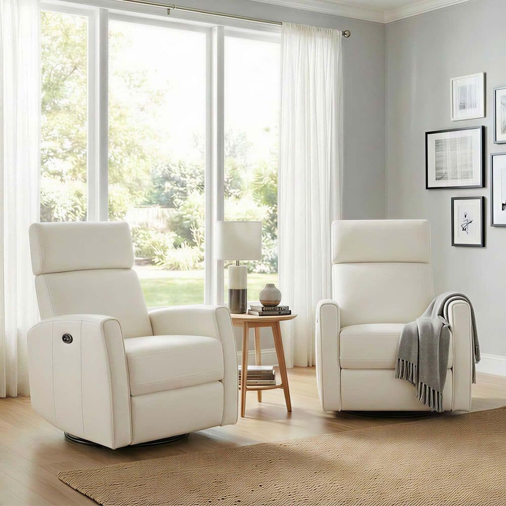 Nori Wood Frame Genuine Leather Power Swivel Glider Recliner, Cream, KMA008 price history on PriceWatchPro