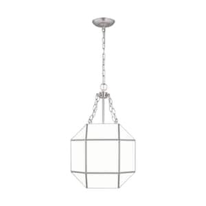 Morrison 60-Watt Small 3-Light Brushed Nickel Shaded Pendant Light with Smooth White Glass Shade