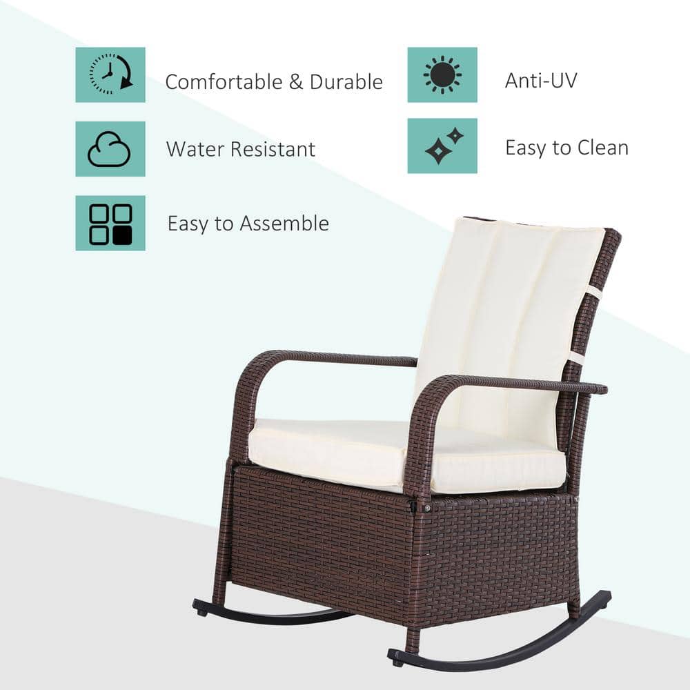Brown Steel Frame Outdoor Rocking Chair with Beige Cushions