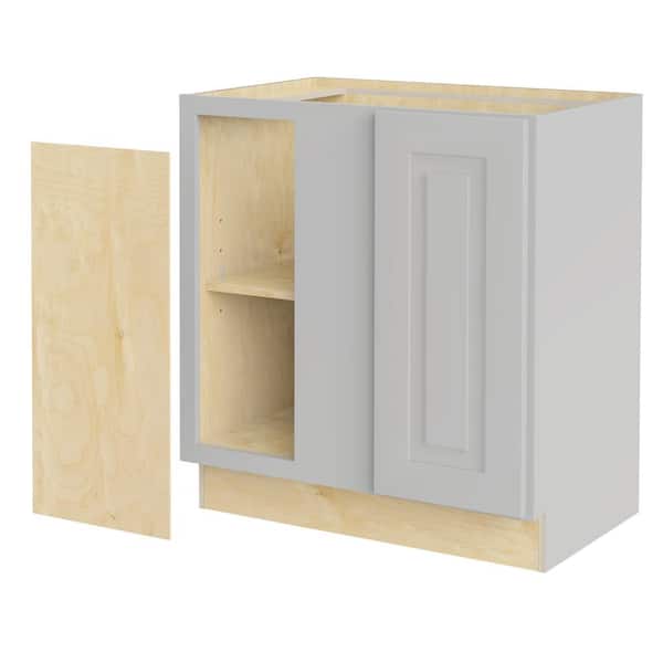 Home Decorators Collection Grayson 30 in. W x 24 in. D x 34.5 in. H Assembled Plywood Blind Base Kitchen Cabinet in Pearl Gray with Soft Close LH