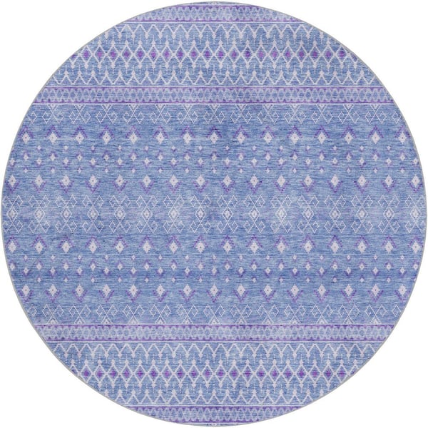 Dream Shag Premium Machine Washable Abstract ADS709 Sky 8 ft. x 8 ft. Round Rug
