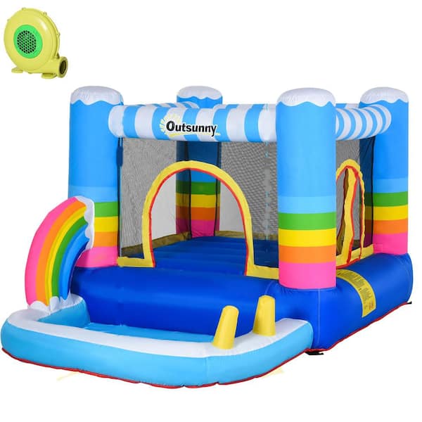 Unbranded Multicolored Inflatable Bounce House for Kids 2-in-1 Jumping Castle with Trampoline, Pool, Carry Bag and Air Blower