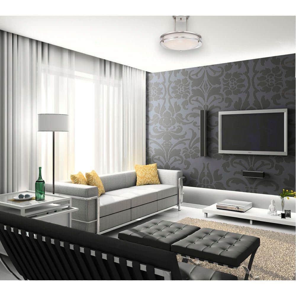 Brushed Nickel LED Semi-Flush Mount Ceiling Fixture with White Glass Shade