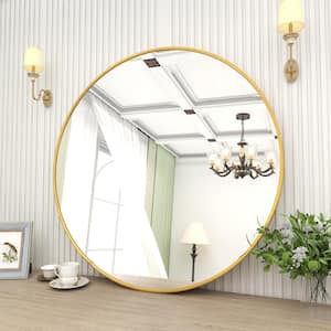 35.2 in. W x 35.2 in. H Round Aluminum Alloy Framed Modern Gold Wall Mirror