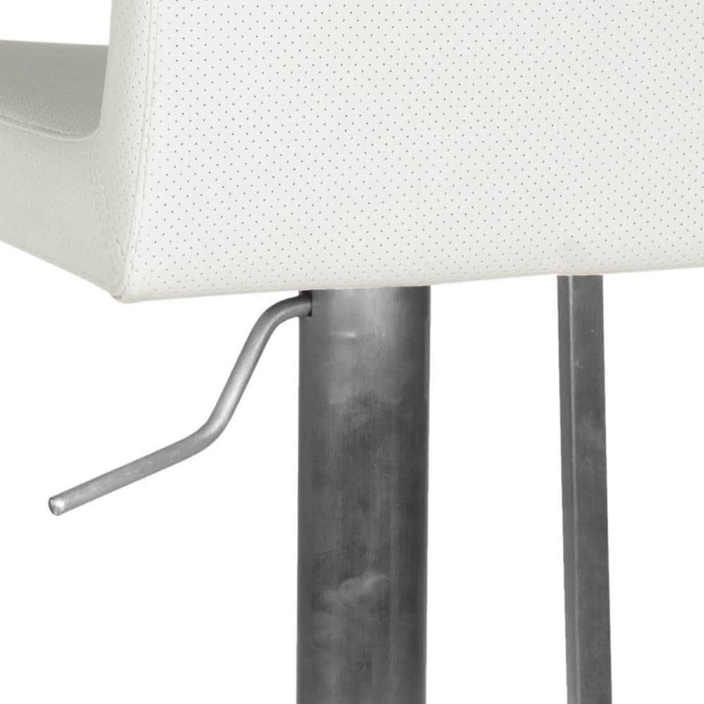 White Adjustable Swivel Leather and Metal Bar Stool