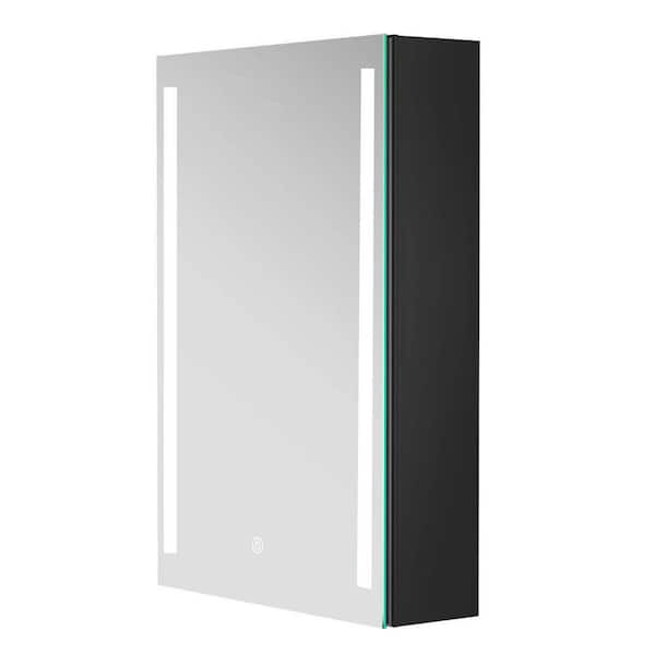 Unbranded 20 in. W x 30 in. H Black Rectangle Aluminum Recessed or Surface Mount Medicine Cabinet, Medicine Cabinet with Mirror