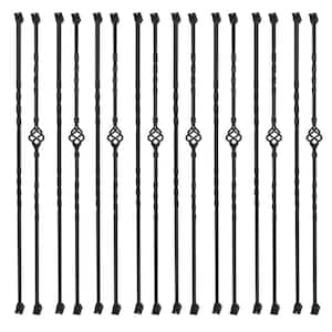 44 in. x 2 in. Wrought Iron Balusters Hollow Single Basket with Knuckles Double Twist and 32-Swivel Shoes-(16-Pack)