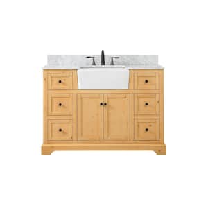 Timeless Home 48 in. W x 22 in. D x 34.75 in. H Bath Vanity in Natural Wood with Carrara Marble Top with White Basin