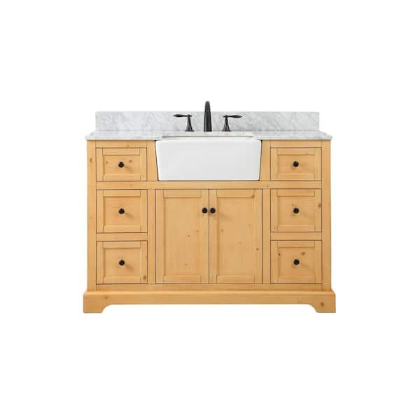 Unbranded Timeless Home 48 in. W x 22 in. D x 34.75 in. H Bath Vanity in Natural Wood with Carrara Marble Top with White Basin
