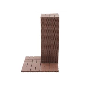 12" x 12" Plastic Interlocking Deck Tiles Square Waterproof Patio Deck Tiles Balcony (Dark Brown 44 Pack Staight Groove)