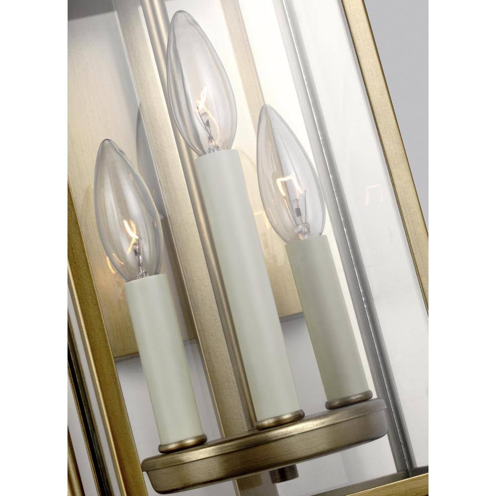 Wellsworth Painted Distressed Brass 3-Light Rectangular Lantern Sconce