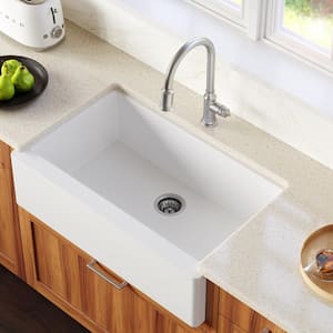 Farmhouse/Apron-Front Quartz Composite 34 in. Single Bowl Kitchen Sink in White