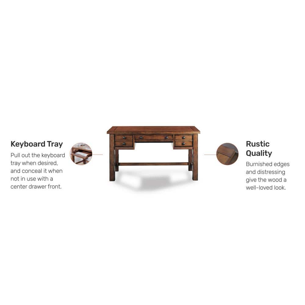 Tahoe Aged Maple Executive Desk with Keyboard Tray and Drawers