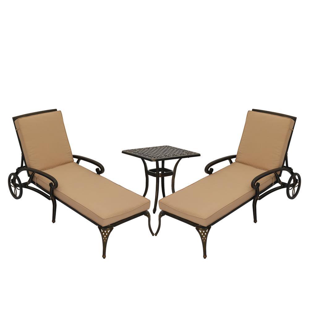 Clihome 3Piece Cast Aluminum Outdoor Chaise Lounge with Side Table and