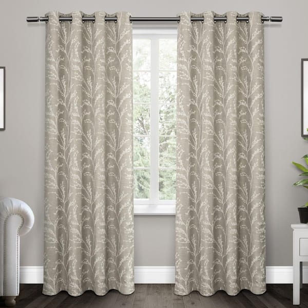 EXCLUSIVE HOME Kilberry Dove Grey Nature Woven Room Darkening Grommet Top Curtain, 52 in. W x 84 in. L (Set of 2)
