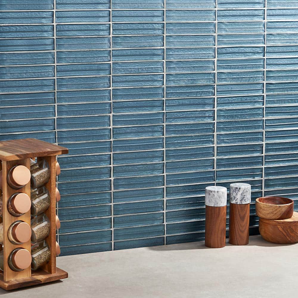 Steel Blue Polished Glass Mosaic Wall Tile