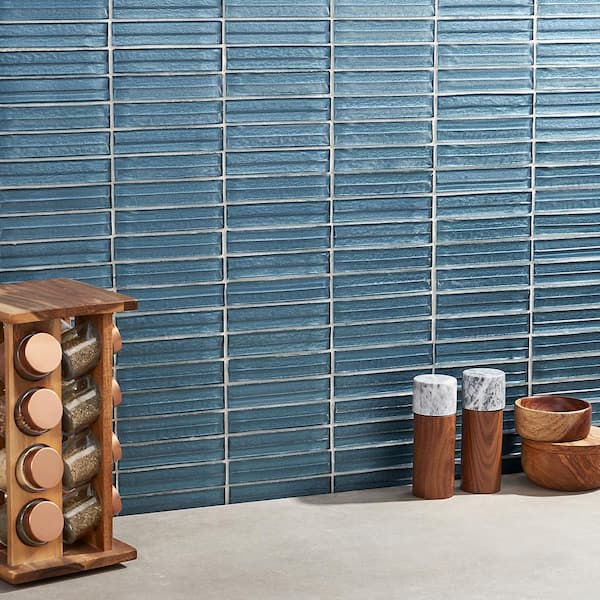 Tara Steel Blue 11.61 in. x 11.73 in. Stacked Glass Mosaic Tile (0.95 Sq. Ft. / Sheet)