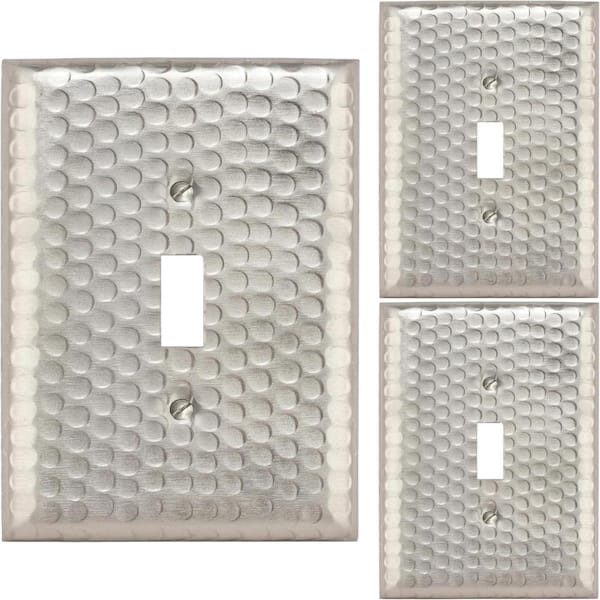 Hand Hammered 1-Gang Brushed Nickel Single Switch / Toggle Metal Wall Plate (3-Pack)