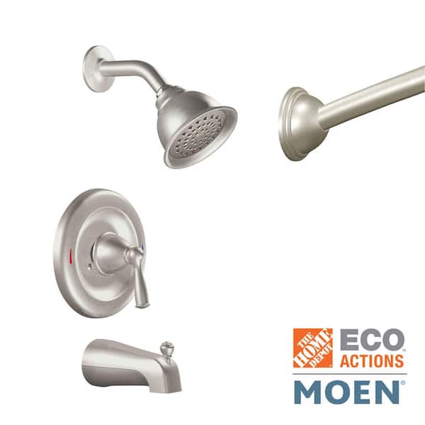 MOEN Banbury Single-Handle 1-Spray Tub and Shower Faucet with Valve in Spot Resist Brushed Nickel with Shower Rod