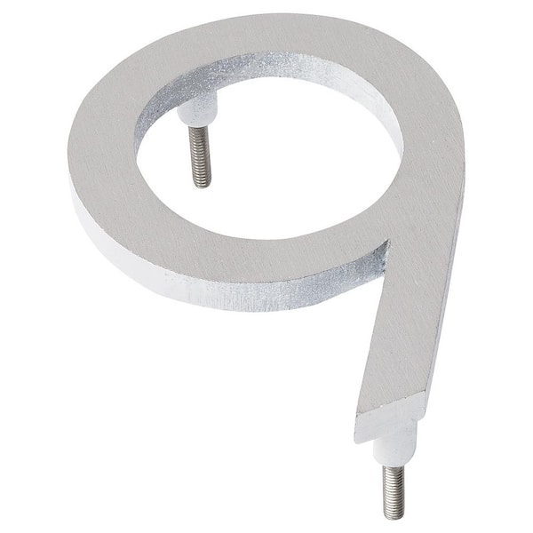 Montague Metal Products 4 in. Satin Nickel/White 2-Tone Aluminum Floating or Flat Modern House Number 9