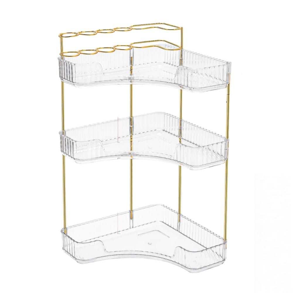 3-Tier Makeup Organizer with Brush Holder for Corner Bathroom Organizer, Countertop Vanity, Bathroom Dresser, Clear price history on PriceWatchPro