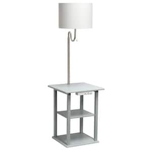 57 in. Gray Standard 2-Tier Floor Lamp Combination with 2 x USB Charging Ports and Power Outlet with Fabric Shade