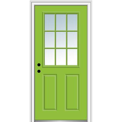 32 in. x 80 in. Classic Right-Hand Inswing 9-Lite Clear Painted Fiberglass Smooth Prehung Front Door, 4-9/16 in. Frame