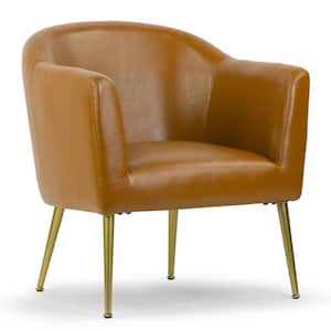 Avi Cappuccino Faux Leather Accent Chair with Golden Legs