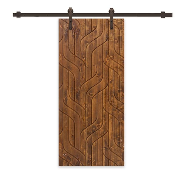 CALHOME 24 in. x 80 in. Walnut Stained Pine Wood Modern Interior Sliding Barn Door with Hardware Kit