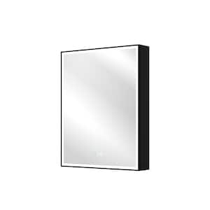 24 in. W x 30 in. H Rectangular Black Aluminum Recessed/Surface Mount LED Medicine Cabinet with Mirror,Outlet,Left-Hinge