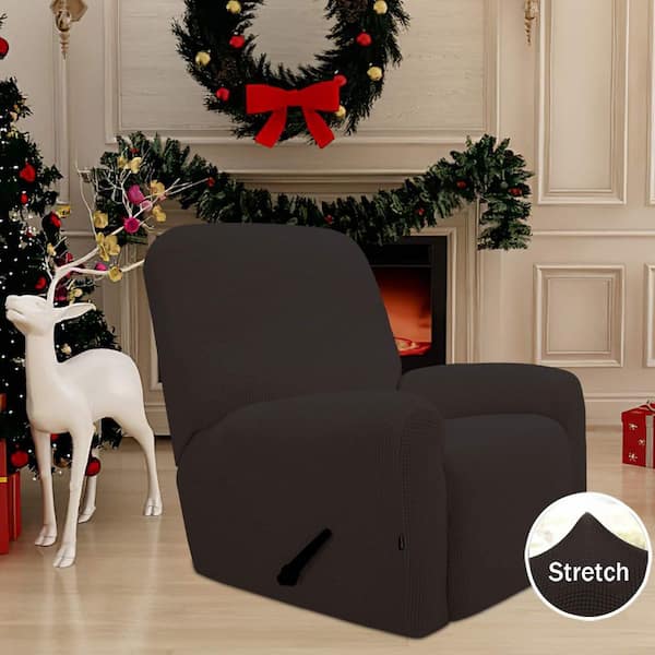 Chocolate Stretch Polyester Recliner Slipcover, 4-Piece Sofa Cover Furniture Protector with Elastic Bottom, Large