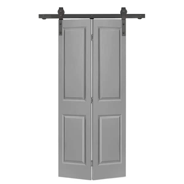 CALHOME 24 in. x 80 in. 2 Panel Light Gray Painted MDF Composite Bi-Fold Barn Door with Sliding Hardware Kit
