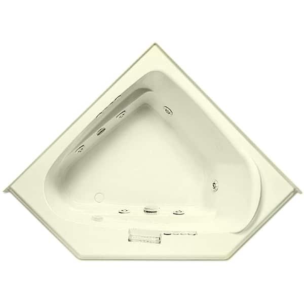 Aquatic Morandi 60 in. Acrylic Corner Drop-In Whirlpool Bathtub Left Front Drain in Biscuit
