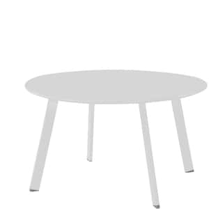 Off-White Round Steel Patio Outdoor End Table, Weather Resistant Large Outside Side Table for Garden Balcony Yard