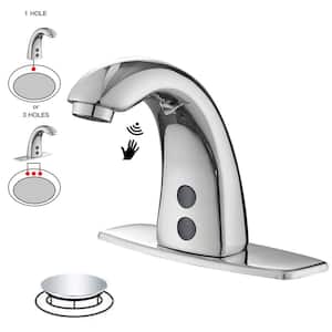 Automatic Sensor Touchless Bathroom Sink Faucet With Deck Plate and Pop Up Drain In Polished Chrome