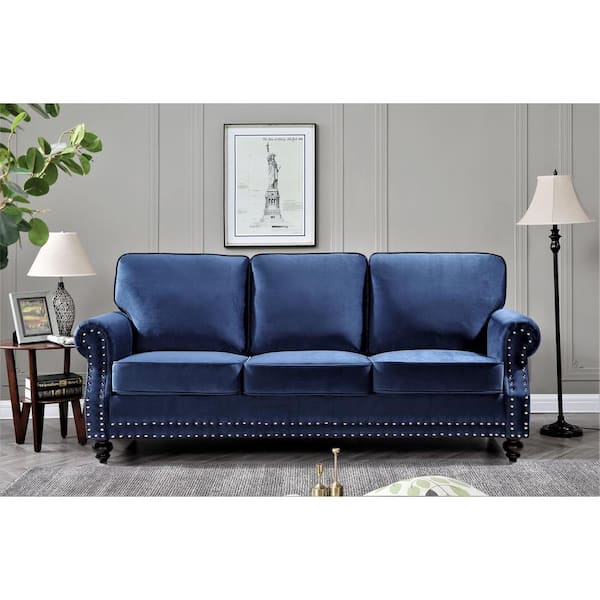 Blue sofa deals with nailhead trim